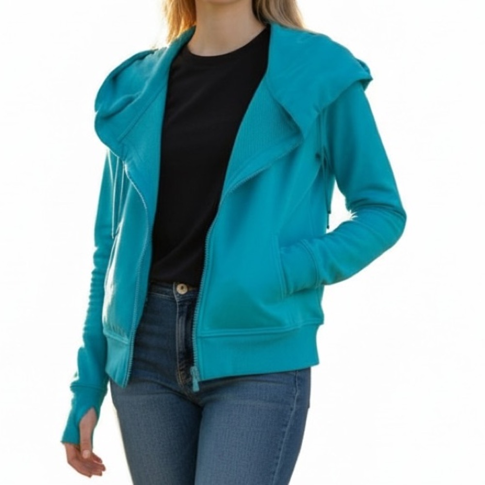 lululemon Scuba Full Zip Hoodie Turquoise Blue Sz 8